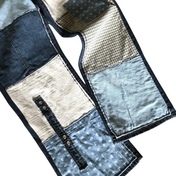 Denim Patchwork Jeans, 12-14: Blue on Blue Edgy Upcycled Grunge Hippie Pants - Picture 6 of 8